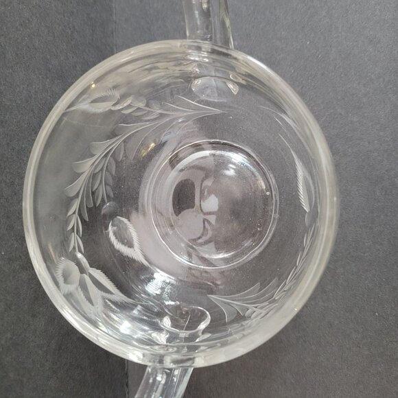 Vintage Glass Creamer & Sugar Bowl Set With Floral Etched Design - Elegant Clear - Picture 7 of 10